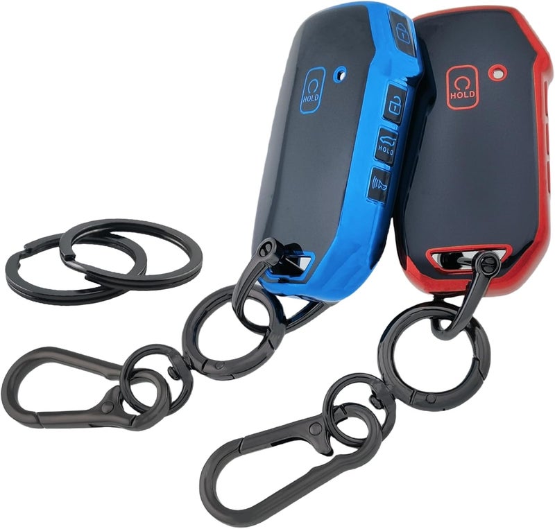 RUNZUIE 2Pcs TPU Key Fob Cover for Kia Models (2019-2025) - Black with Red/Blue