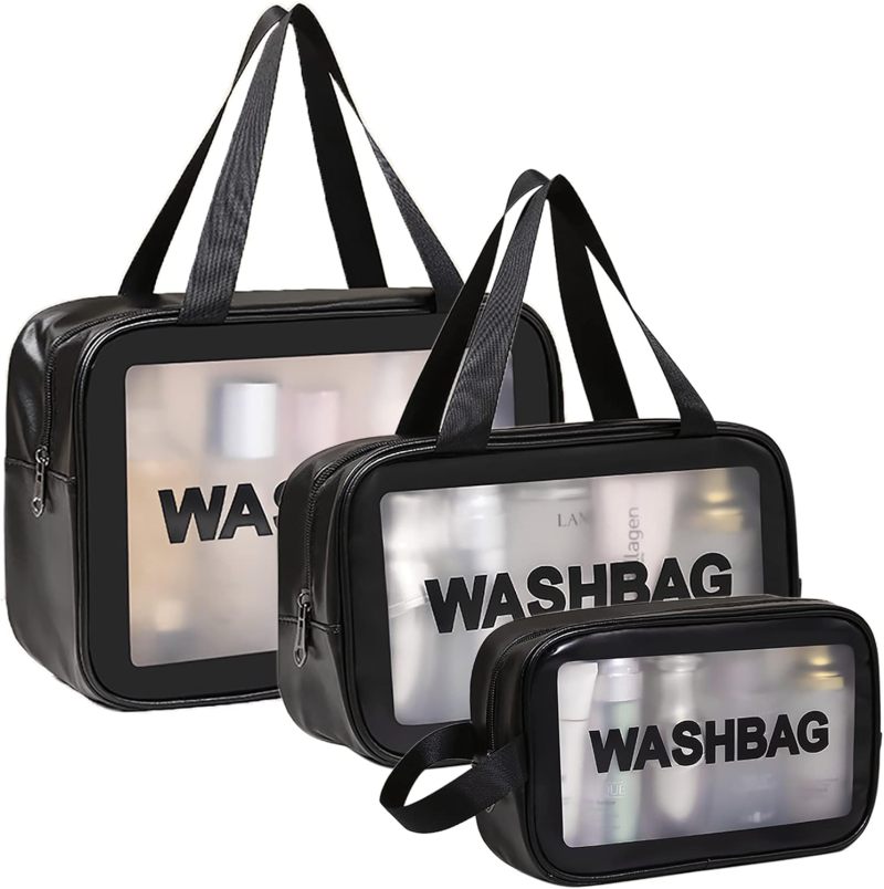 Travel Makeup Bag Set Toiletry Bag Cosmetic Storage Bag Women and Girls Toiletry Storage Set - White, Large, Medium and Small Set - Image 1