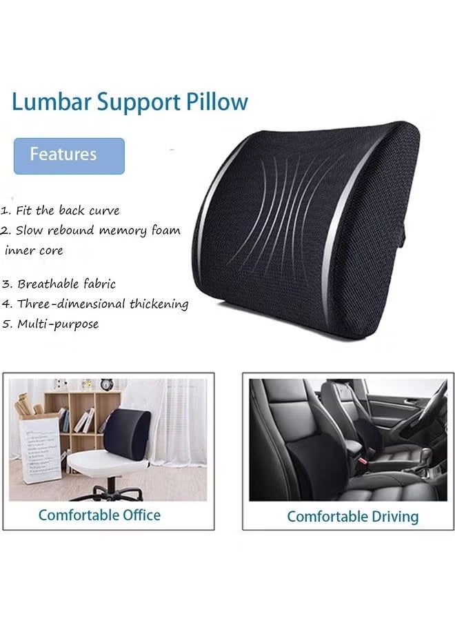 رغوة الذاكرة دعم الوسادة القطنية دعم الوسادة الظهر دعم الكرسي وسادة مع حزام لتحسين الموقف وتخفيف آلام الظهر ، أسود - Image 4