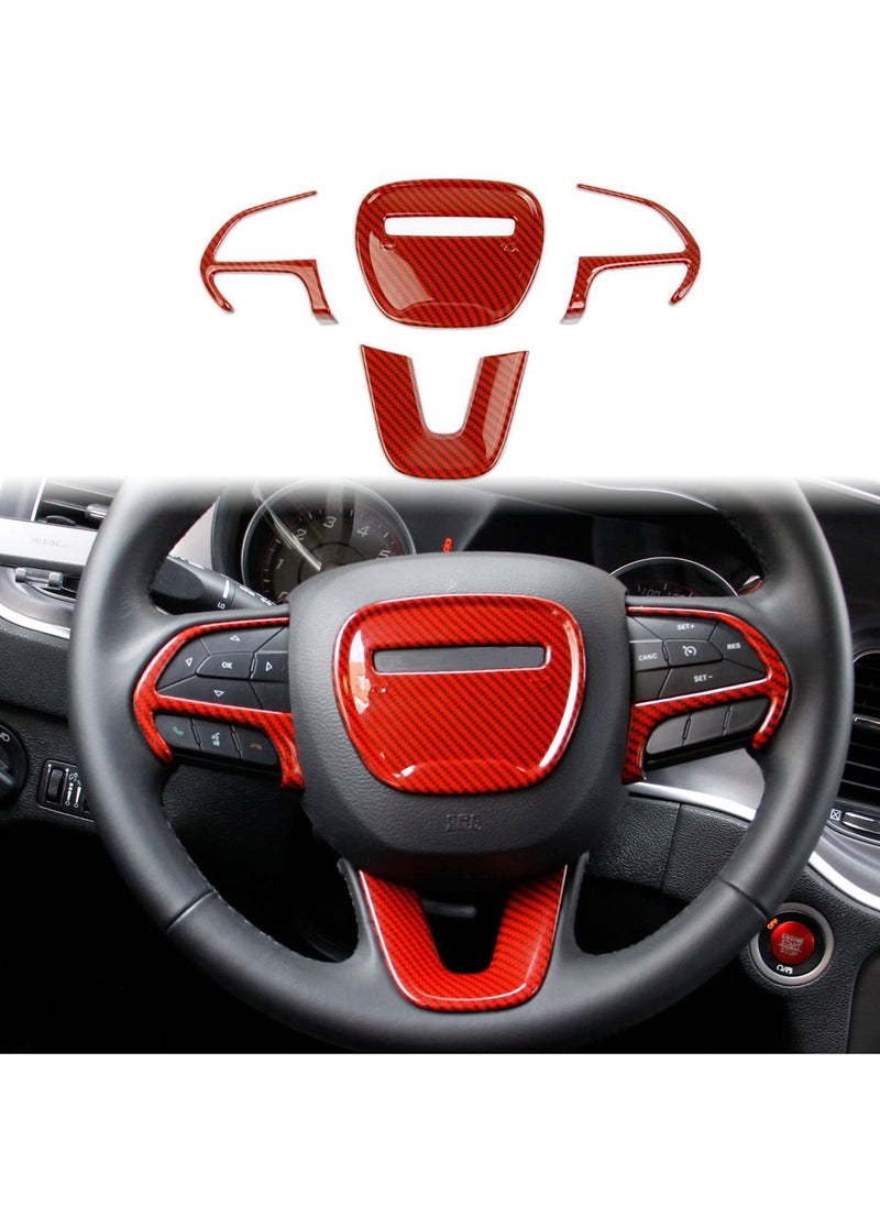 Captaintech KASTWAVE Carbon Fiber Steering Wheel Cover Trim - 4Pcs Interior Accessories for Dodge Charger, Challenger, Durango & Jeep Grand Cherokee SRT8 (Red)  - Image 1