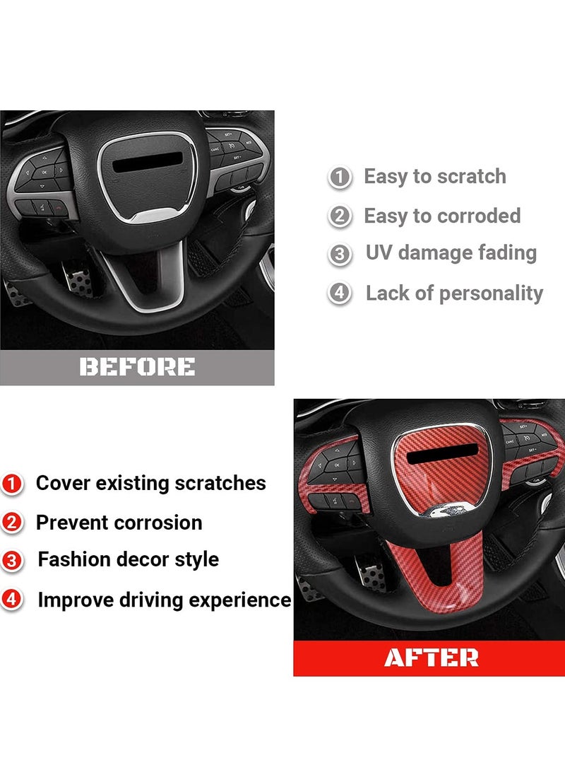 Captaintech KASTWAVE Carbon Fiber Steering Wheel Cover Trim - 4Pcs Interior Accessories for Dodge Charger, Challenger, Durango & Jeep Grand Cherokee SRT8 (Red)  - Image 4