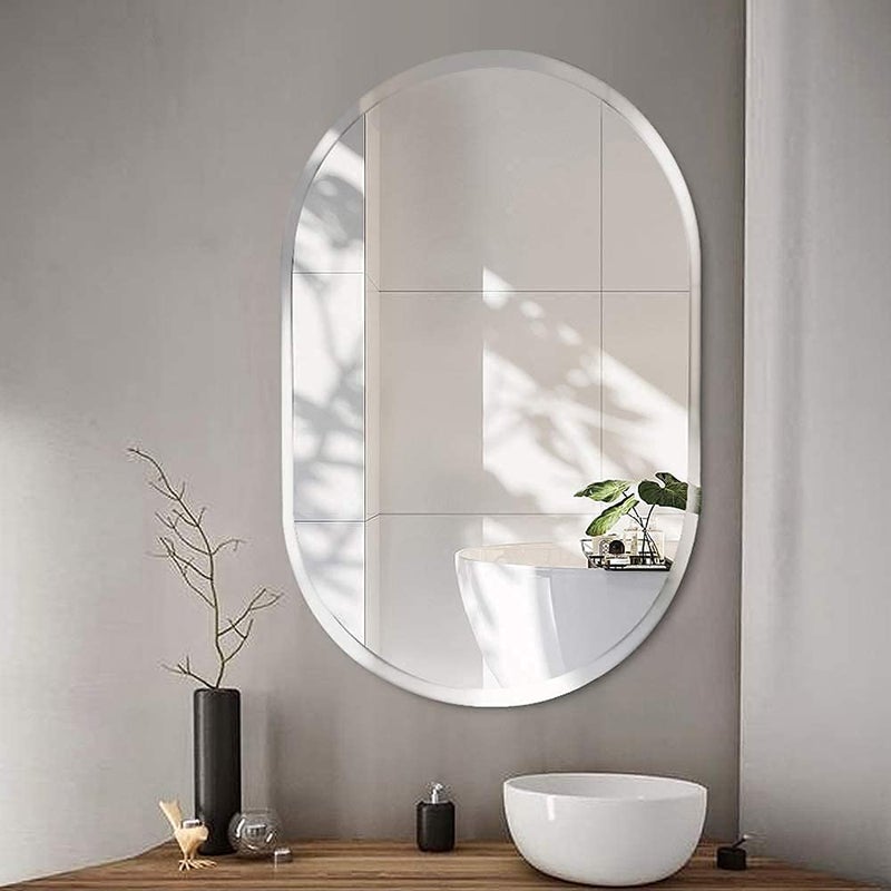 PRINCE ART Mirror Glass for Bathroom Wall Designer Home Decor Mirror for Bedroom Living Room Makeup Room Hall Dressing Room Washbasin Oval Shape Size 18 X 24 Inch - Image 2