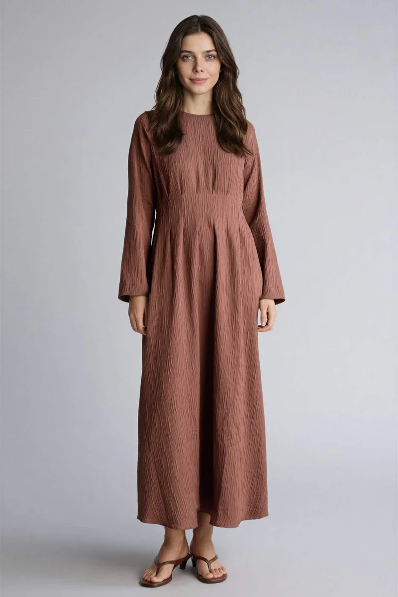 ديفاكتو Crew Neck Crinkle Fabric Dress