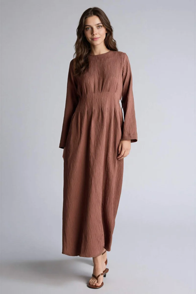 ديفاكتو Crew Neck Crinkle Fabric Dress