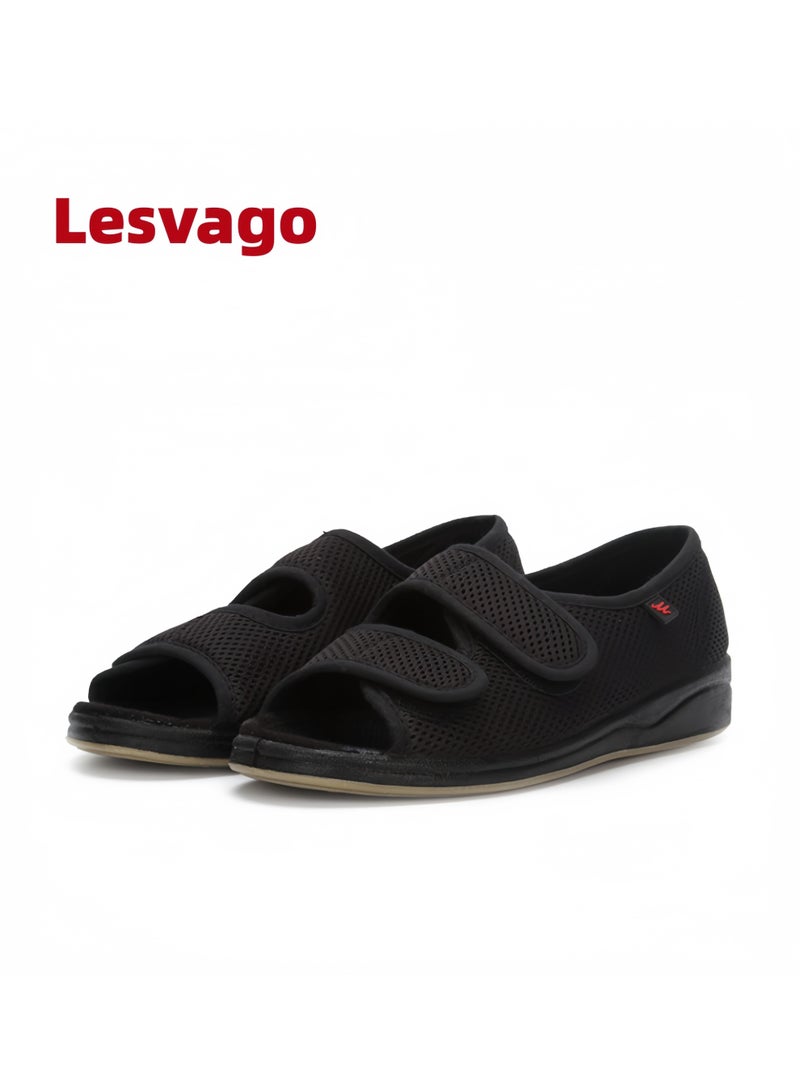 ليسفاجو صنادل Lesvago النسائية لمرضى السكري، أحذية مفتوحة من الأمام، أحذية واسعة قابلة للتعديل، مناسبة لتورم القدمين والتهاب المفاصل لدى كبار السن. - Image 1