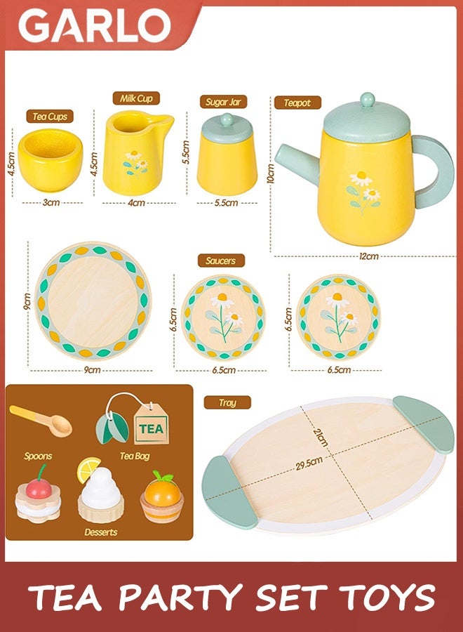 جارلو مجموعة لعب حفلة الشاي للبنات ، مجموعة الشاي الخشبية تتظاهر باللعب لعب البنات هدايا لعمر 3-6 سنوات ، لعب مجموعات لعبة الغذاء للأطفال ملحقات المطبخ عمر 3 ، 4 ، 5 ، 6 لعب تعليمية خشبية - Image 5