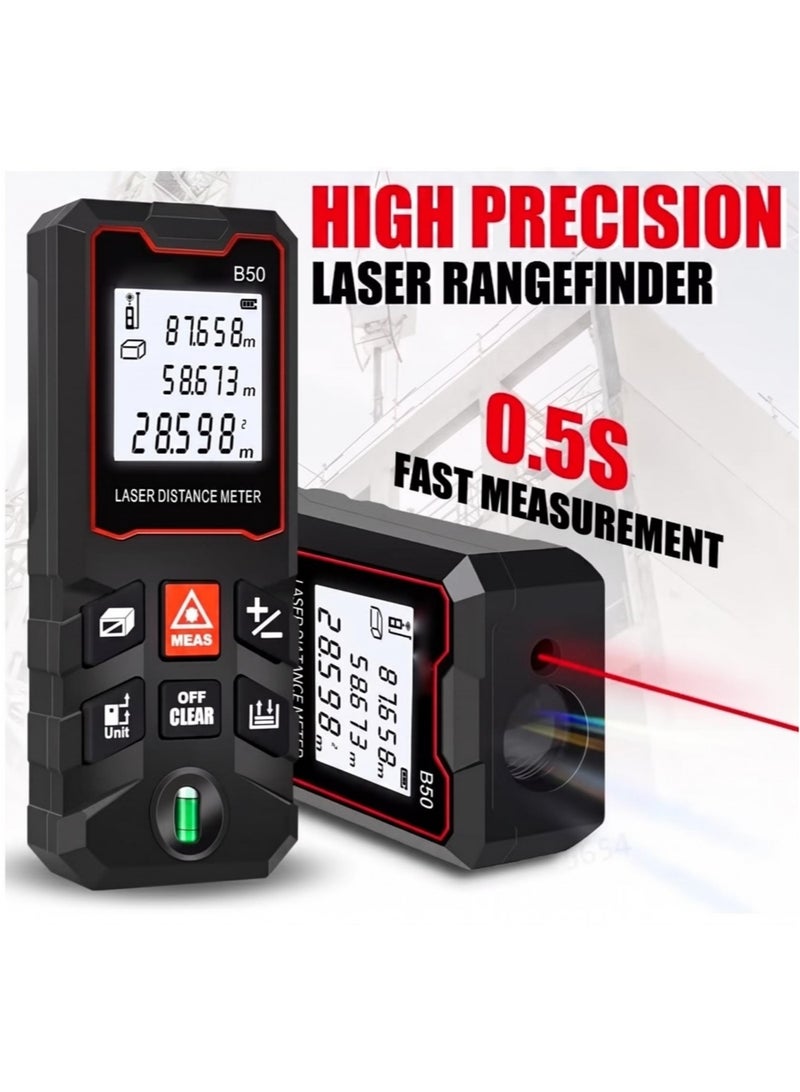 EzzySo Laser Measure 50M/164FT, Digital Laser Distance Meter with Bubble Level, ±2mm Accuracy, Ft/in/M Unit Switch, LCD Backlit, Pythagorean Mode Area & Volume Measuring Tool — Includes 2×AAA Batteries, Lanyard & Manual - Image 2