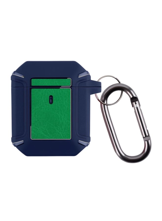 Raxoom Case Cover Leather Texture Armor Earphone Protective Case For AirPods 2 / 1 Blue+Green