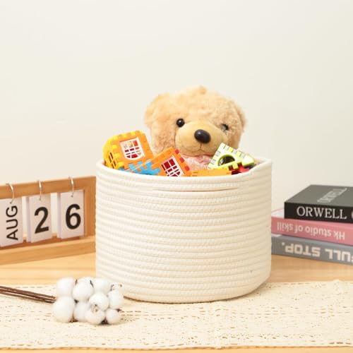 MiniArk Small Basket for Organizing | Cube Shelf Closet Storage Baskets | 9.7×9.7×7.1” | Woven Rope Gift Basket | Nursery | Round 3 Packs Off White - Image 5