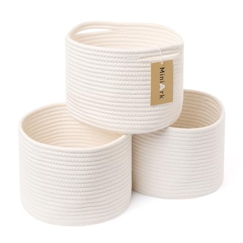 MiniArk Small Basket for Organizing | Cube Shelf Closet Storage Baskets | 9.7×9.7×7.1” | Woven Rope Gift Basket | Nursery | Round 3 Packs Off White - Image 1