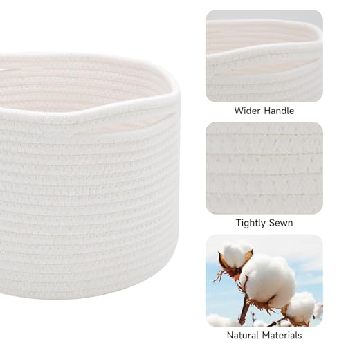 MiniArk Small Basket for Organizing | Cube Shelf Closet Storage Baskets | 9.7×9.7×7.1” | Woven Rope Gift Basket | Nursery | Round 3 Packs Off White - Image 2