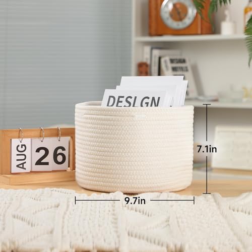 MiniArk Small Basket for Organizing | Cube Shelf Closet Storage Baskets | 9.7×9.7×7.1” | Woven Rope Gift Basket | Nursery | Round 3 Packs Off White - Image 3