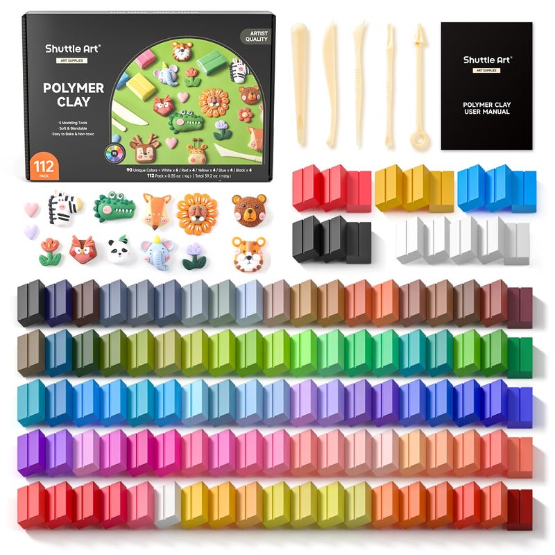 Shuttle Art 117 PCS Polymer Clay Kit 95 Unique Colors Extra Basic Colors 5 Carving Tools NonToxic NonSticky Small Block Ideal Gift for Kids - Image 2