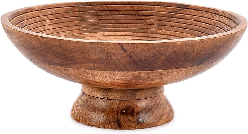 NIRMAN FRUIT BOWL Mango Wood Round Shaped Serving Bowl For FruitDessert Platter Tray Dish Kitchen Dining FruitDessertSnack 12 x 12 x 5 - Image 1