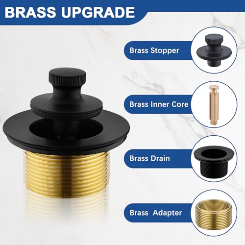 Anpean Brass Bathtub Drain Kit, Lift and Turn Tub Drain Kit with Single Hole Overflow Faceplate, Matte Black - Image 4