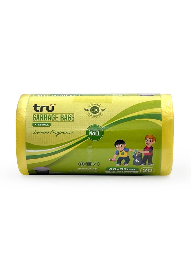 Tru - Lemon Scented Garbage Bags Compact Roll 46x52cm 6 Gallon ( 30pc x 3 Rolls ) 90 bags - Image 1