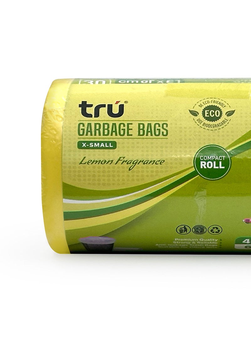 Tru - Lemon Scented Garbage Bags Compact Roll 46x52cm 6 Gallon ( 30pc x 3 Rolls ) 90 bags - Image 1