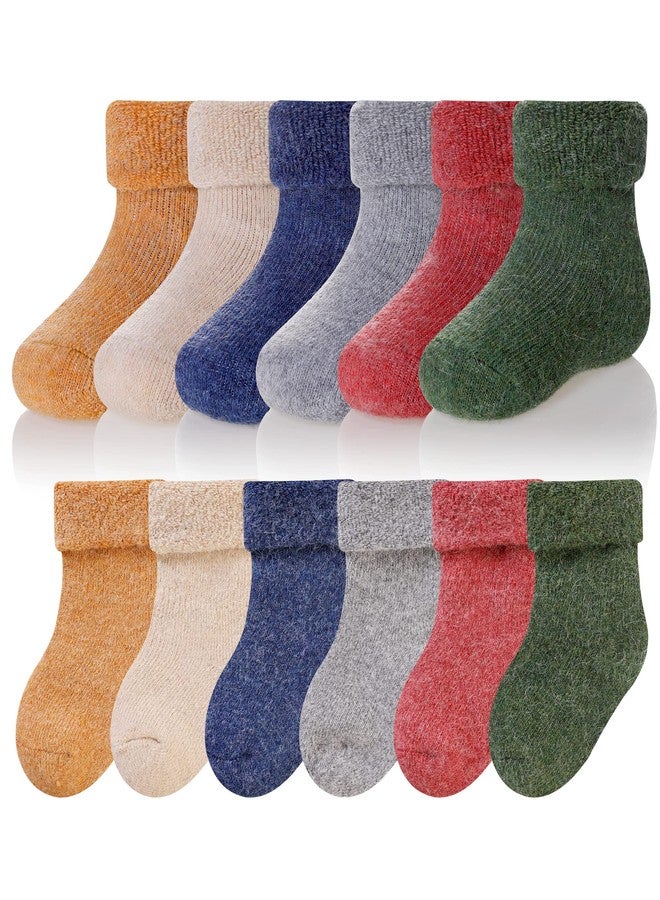 Eocom 6 Pairs Baby Boys Girls Wool Socks Infant Toddlers Kids Unisex Winter Thick Soft Warm Thermal Crew Socks (Solid Color B, 0-1 Years) - Image 1