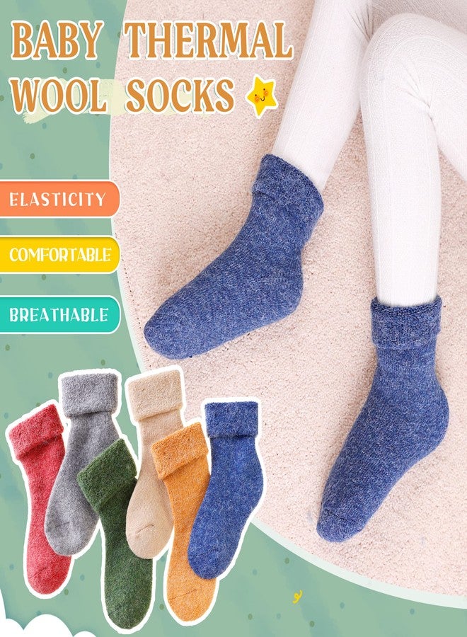 Eocom 6 Pairs Baby Boys Girls Wool Socks Infant Toddlers Kids Unisex Winter Thick Soft Warm Thermal Crew Socks (Solid Color B, 0-1 Years) - Image 4