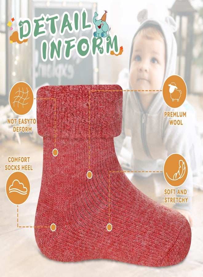 Eocom 6 Pairs Baby Boys Girls Wool Socks Infant Toddlers Kids Unisex Winter Thick Soft Warm Thermal Crew Socks (Solid Color B, 0-1 Years) - Image 5