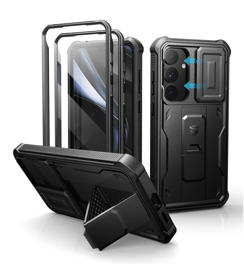 Dexnor for Samsung Galaxy S25 Plus Case with Builtin Slide Camera Cover Screen Protector KickstandHeavyDuty Shockproof Rugged Case FullBody Bumper Cover for Galaxy S25 Plus2025Black - Image 2