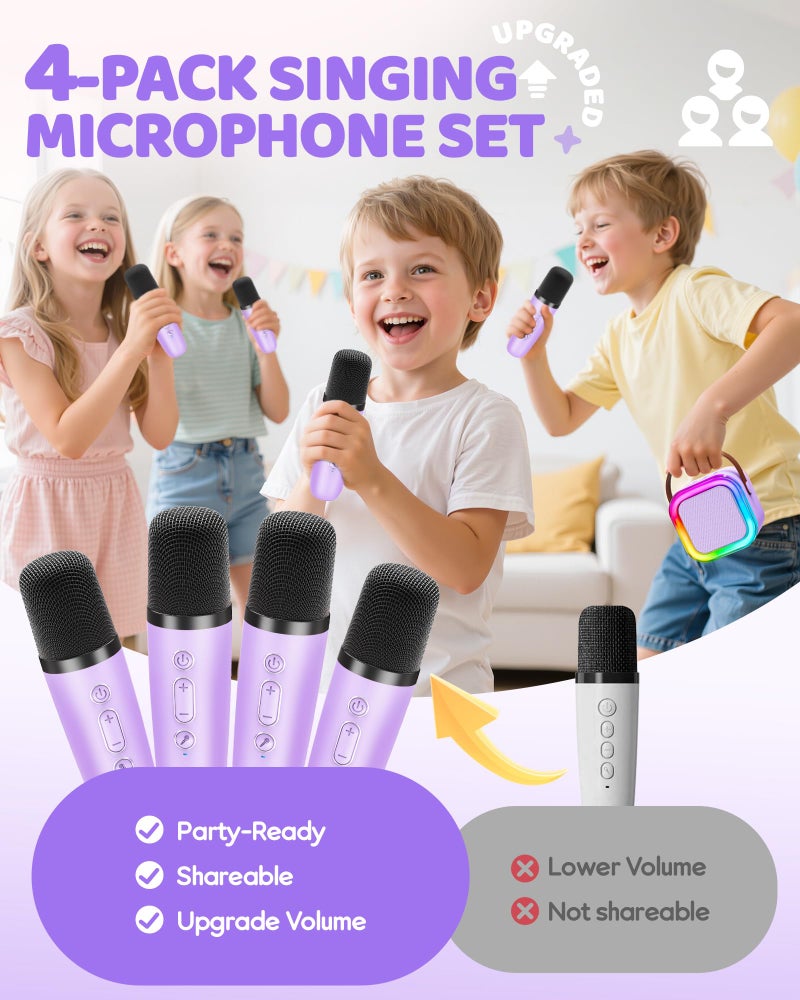 Iroo Mini Karaoke Machine For Kids  2025 Top Toys Birthday Gifts Ideas For Girls Ages 4  5  6  7  8  9  10  12+ Years Old  Portable Mp3 Player With 4 Wireless Mics For Party - Image 3