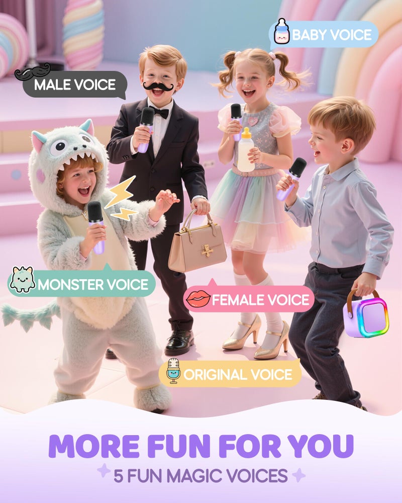 Iroo Mini Karaoke Machine For Kids  2025 Top Toys Birthday Gifts Ideas For Girls Ages 4  5  6  7  8  9  10  12+ Years Old  Portable Mp3 Player With 4 Wireless Mics For Party - Image 5