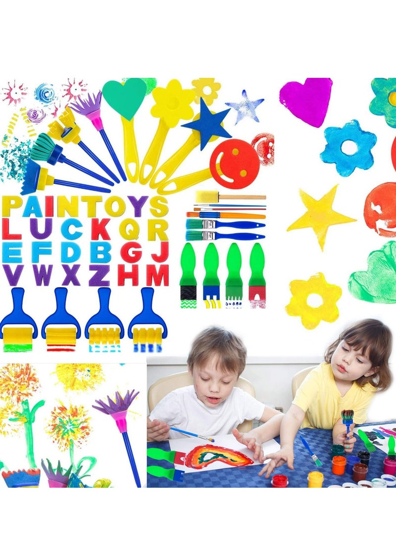 SYOSI Paint Sponges for Kids, 47 Pcs Kids Art Tool Kits, Children Early DIY Learning Paint Sets For Kids Arts for Toddlers Kids Early Learning Toys Foam Roller Sponge Arts Crafts Gift - Image 1