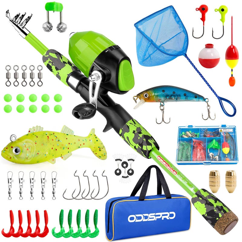 ODDSPRO Kids Fishing Pole - Kids Fishing Starter Kit - with Tackle Box, Reel, Practice Plug, Beginner's Guide and Travel Bag for Boys, Girls - Image 1