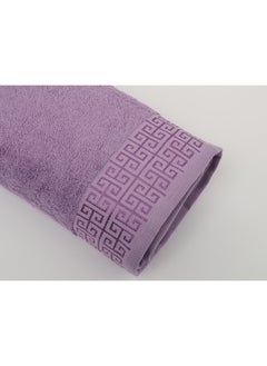 White Rose Towel 4 Piece Bathroom  Set - GREEKY - 500 GSM - 100% Cotton Terry - Jacquard Border- 2 Bath  70X140 cm & 2 Hand  50x90 cm- Luxury Touch - Extra Absorbent-Lavender  - Image 5