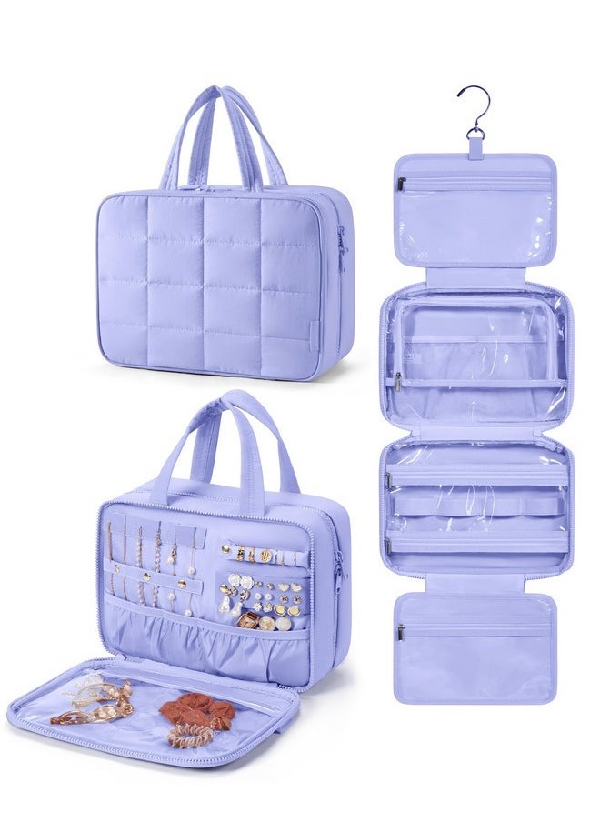 BAGSMART Travel Toiletry Bag With Jewelry Organizer, Hanging Travel Bag For Toiletries, Puffy Makeup Cosmetic Bag Organizer, Carry-On Travel Accessories Essentials, Purple-L  - Image 1