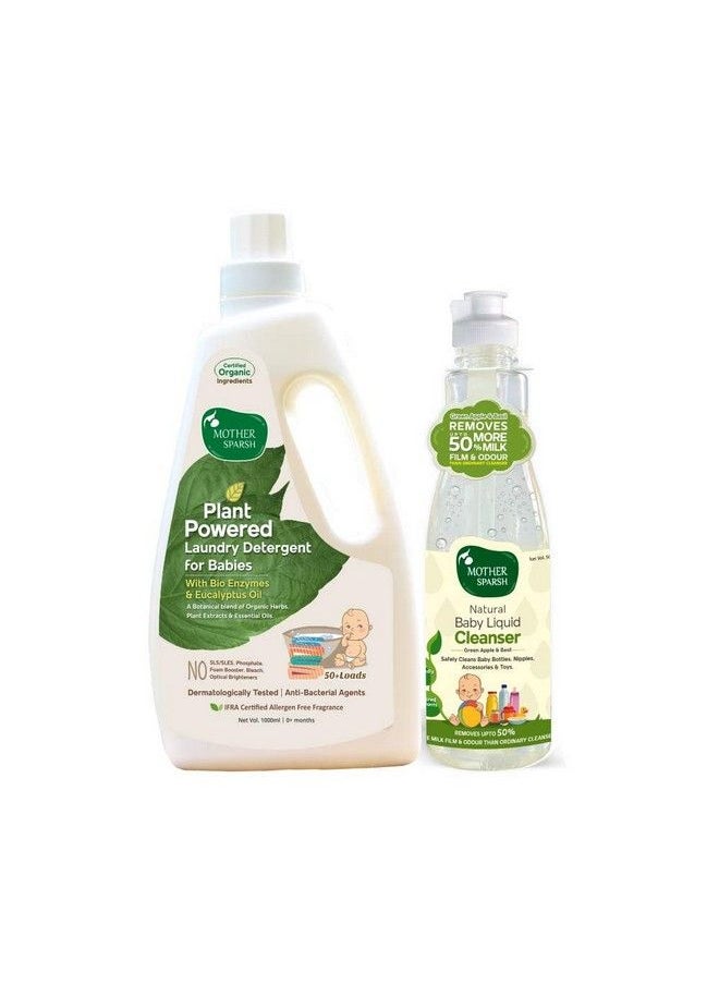 Mother Sparsh - Plant Powered Baby Laundry Liquid Detergent 1Ltr. & Natural Baby Liquid Cleanser With Green Apple & Basil 500 Ml - Image 1