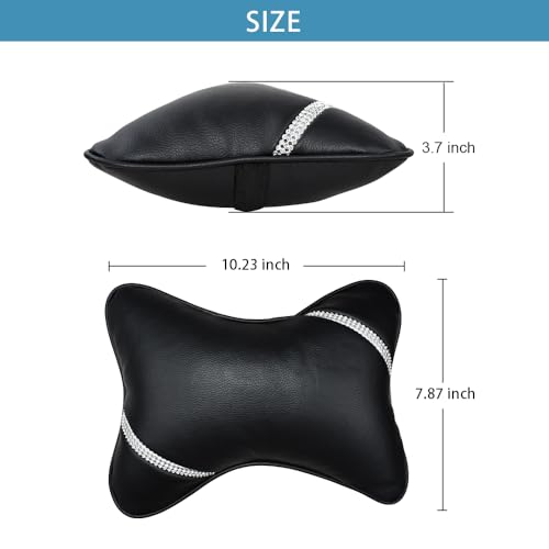 VVHOOY Car Neck Pillows Diamond Seat Auto Headrest Cushion Head Rest Neck 2 Pack Headrest Fit for Most Cars Universal Car Pillow Support Relax Crystal Rhinestone Pu Leather Bling Interior(Black) - Image 2