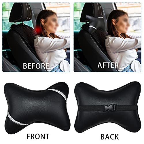 VVHOOY Car Neck Pillows Diamond Seat Auto Headrest Cushion Head Rest Neck 2 Pack Headrest Fit for Most Cars Universal Car Pillow Support Relax Crystal Rhinestone Pu Leather Bling Interior(Black) - Image 5