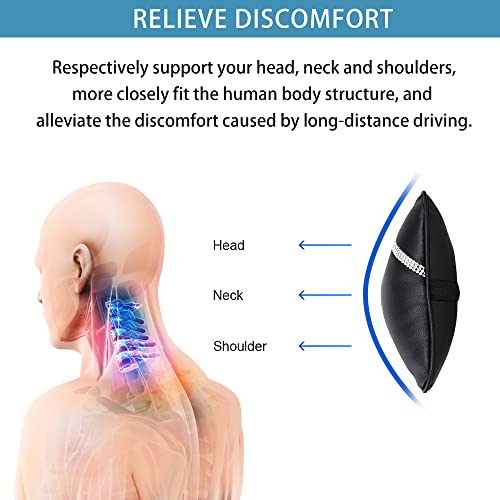 VVHOOY Car Neck Pillows Diamond Seat Auto Headrest Cushion Head Rest Neck 2 Pack Headrest Fit for Most Cars Universal Car Pillow Support Relax Crystal Rhinestone Pu Leather Bling Interior(Black) - Image 3