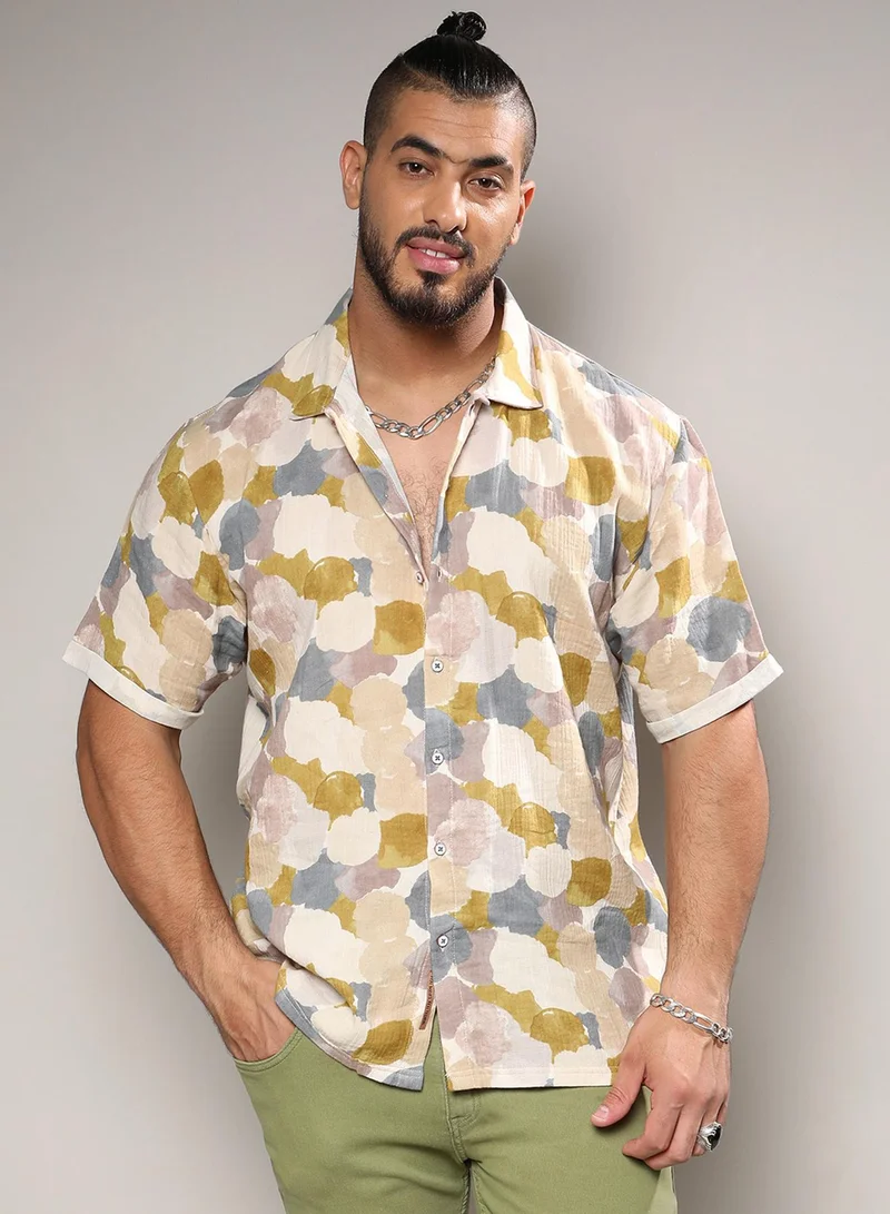 Instafab Plus Instafab Plus Men's Multicolour Abstract Print Shirt For Casual Wear | Spread Collar | Short Sleeve | Button Closure | Cotton Double Cloth Shirt Crafted With Comfort Fit For Everyday Wear