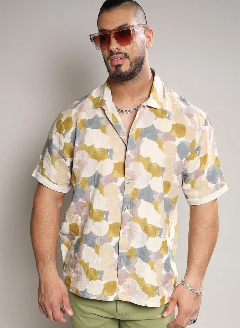 انستافاب بلس قميص رجالي مطبوع بألوان متعددة بتصميم تجريدي من قطن مزدوج مريح