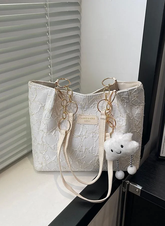 Take Two White Embroidered Shoulder Bag with Cloud Charm