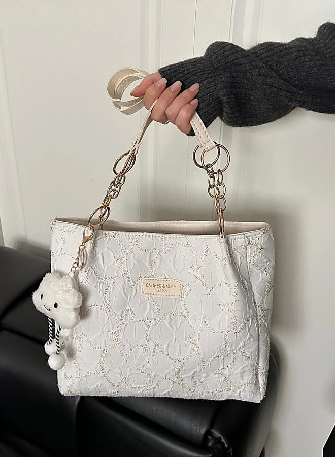 Take Two White Embroidered Shoulder Bag with Cloud Charm
