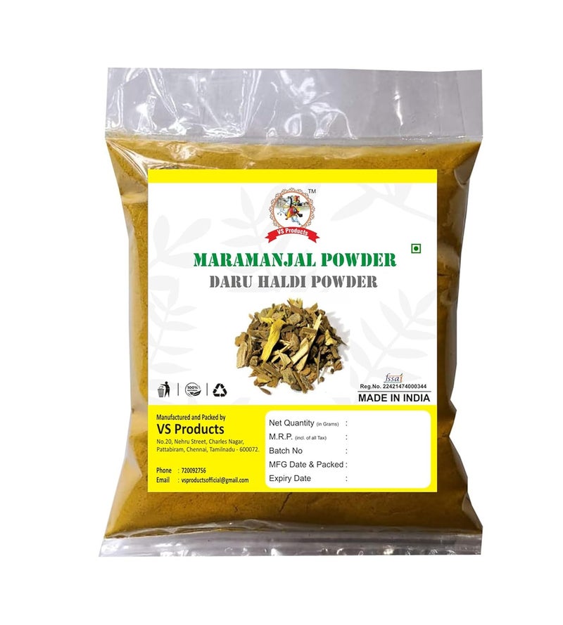 VS Products Maramanjal Powder 600g Daru Haldi Pasamantram Kadari False calumba Manu Pasupu Powder pack of 6 x 100g - Image 1