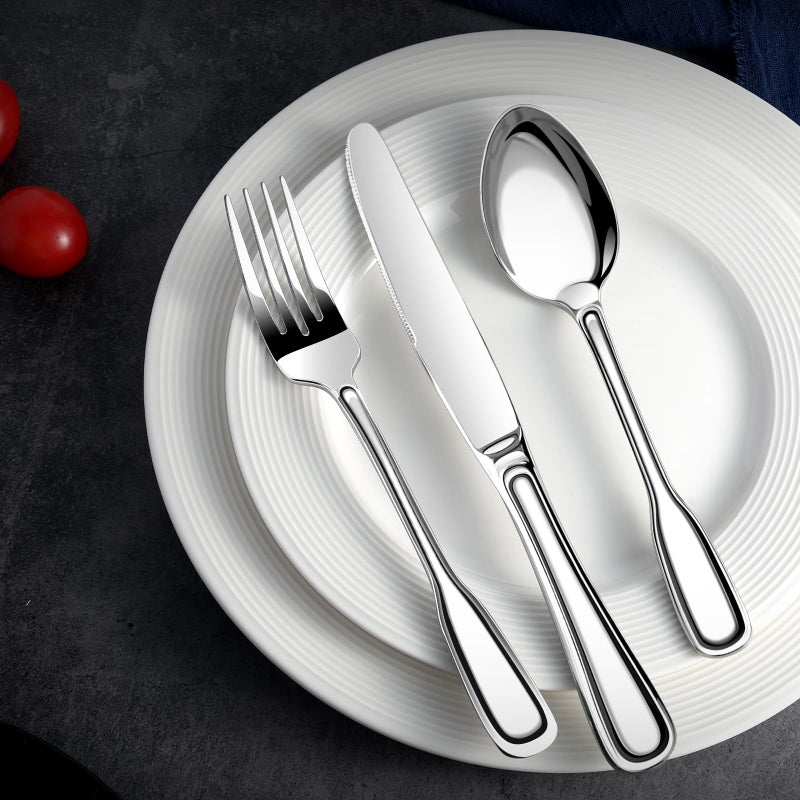 Nice Kitchen Silverware Set for 8, Heavy Duty Stainless Steel Cutlery Set with Wide Handles, Mirror Polished Utensils Spoons and Forks Set for Kitchenï¼ŒDishwasher Safe (Silver, 40 Pieces for 8) - Image 3