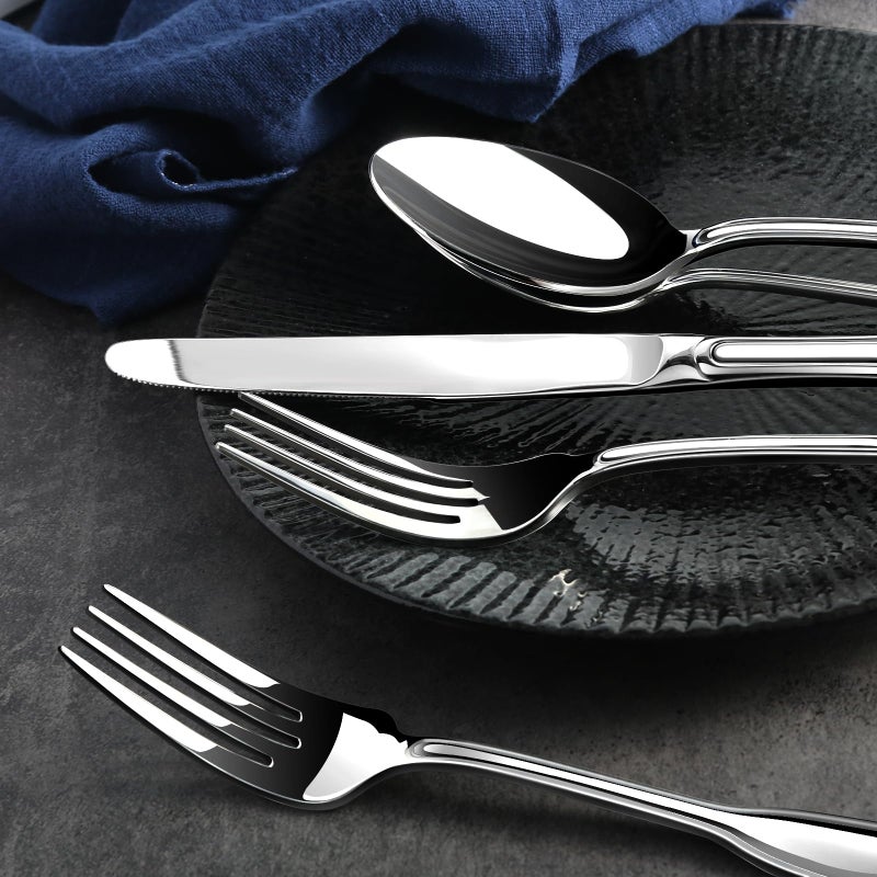 Nice Kitchen Silverware Set for 8, Heavy Duty Stainless Steel Cutlery Set with Wide Handles, Mirror Polished Utensils Spoons and Forks Set for Kitchenï¼ŒDishwasher Safe (Silver, 40 Pieces for 8) - Image 5