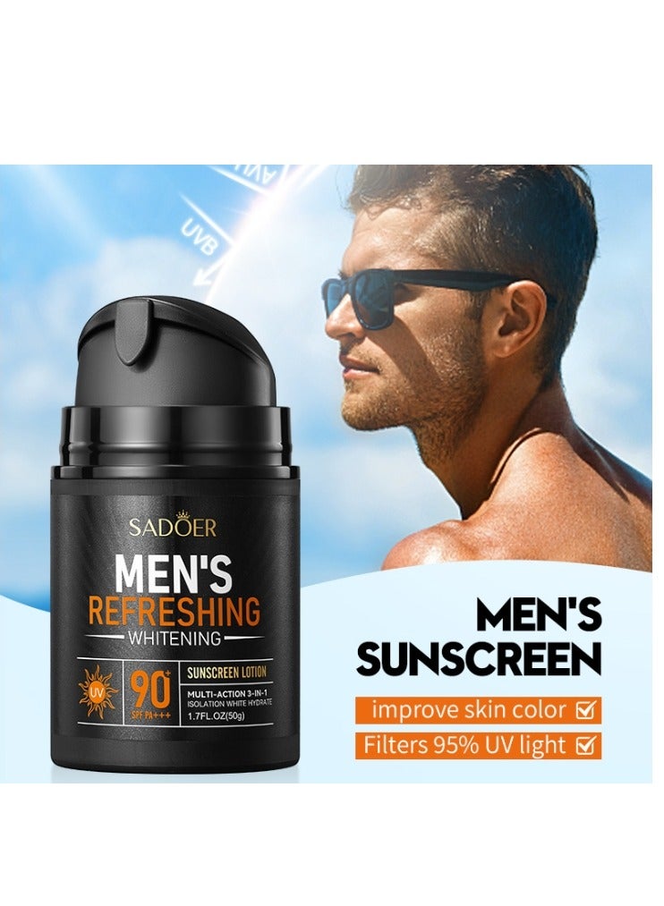 SADOER Men's Sun Cream 1 PCS 50g Face Sun Cream SPF 90 Sunscreen Light Texture Protective Face Sun Cream Moisturizing Sun Protection Milk Sun Cream Face UVA UVB Protection - Image 1