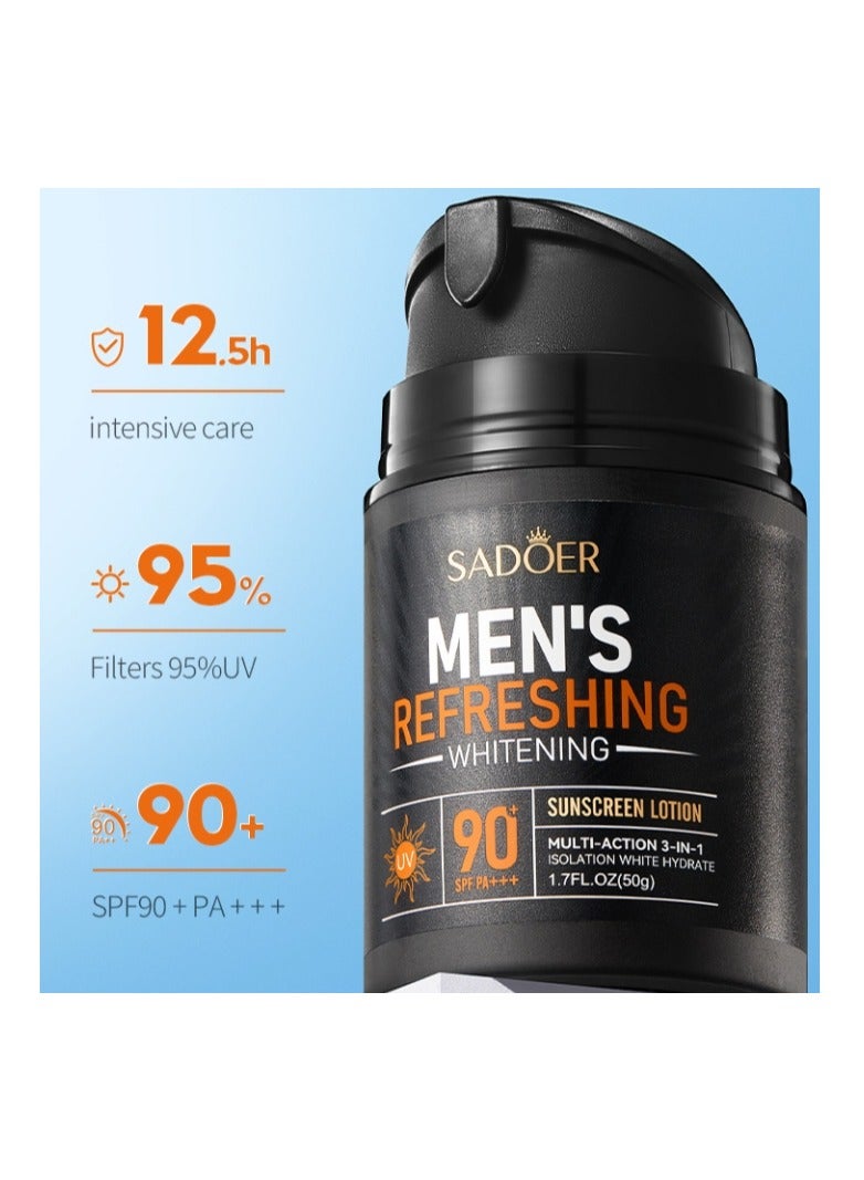 SADOER Men's Sun Cream 1 PCS 50g Face Sun Cream SPF 90 Sunscreen Light Texture Protective Face Sun Cream Moisturizing Sun Protection Milk Sun Cream Face UVA UVB Protection - Image 2