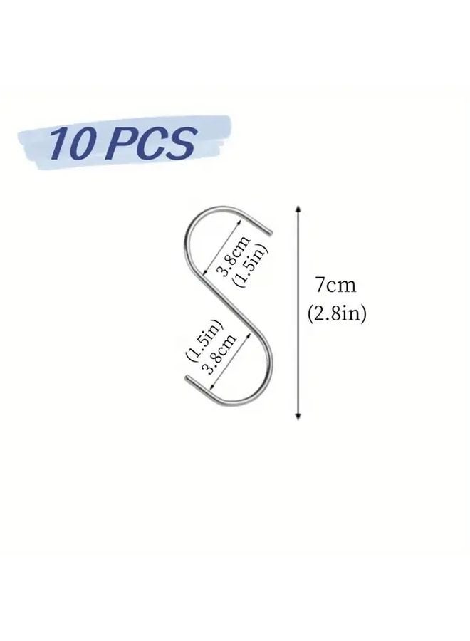 10 Pack Heavy Duty Non Slip S Hooks Adjustable 7cm Metal Hooks for Kitchen Bathroom - Image 1