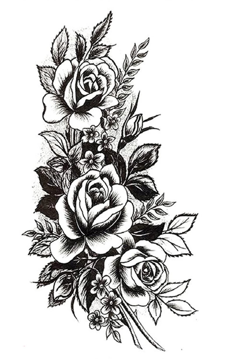 S.A.V.I Temporary Tattoo Stickers, 3 Big Rose Flowers Leaves Design For Men, Women Size 21x11cm - 1Pc. - Image 4