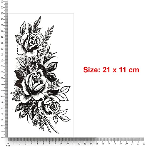 S.A.V.I Temporary Tattoo Stickers, 3 Big Rose Flowers Leaves Design For Men, Women Size 21x11cm - 1Pc. - Image 2