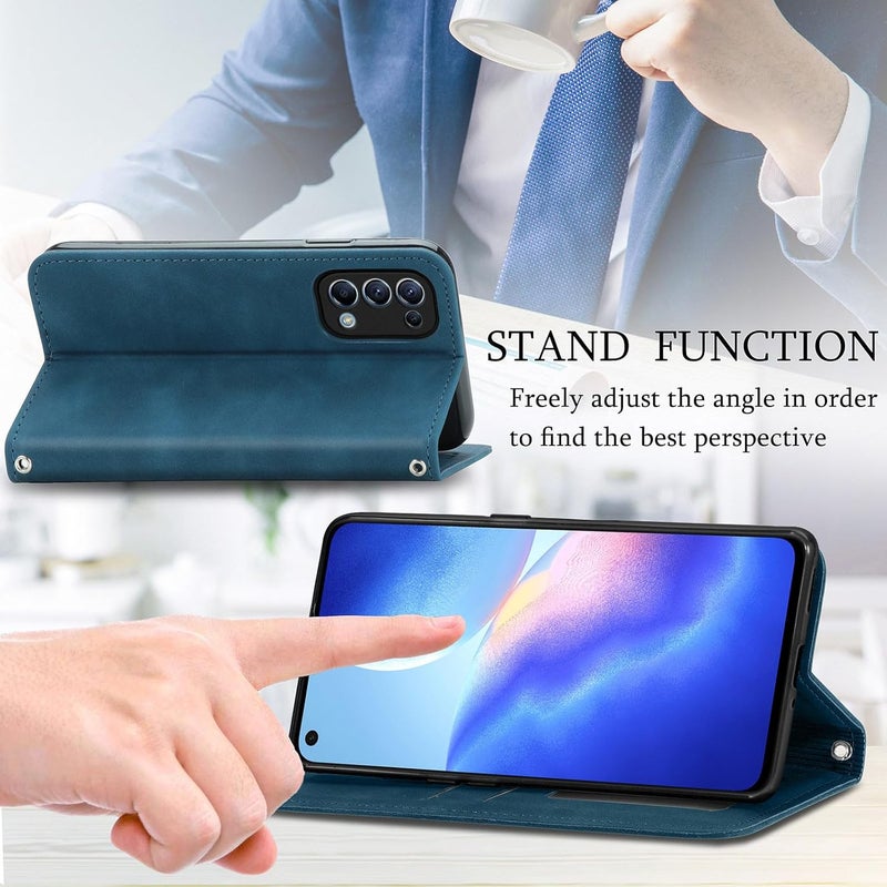 Cracedily Case for Oppo Find X3 Lite Case, Premium Leather Flip Wallet Case with Card Slots and Horizontal Stand Function Magnet Coque Cover Protective Case for Oppo Find X3 Lite 5G, Teal - Image 3