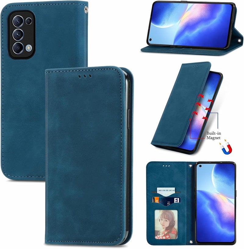 Cracedily Case for Oppo Find X3 Lite Case, Premium Leather Flip Wallet Case with Card Slots and Horizontal Stand Function Magnet Coque Cover Protective Case for Oppo Find X3 Lite 5G, Teal - Image 1