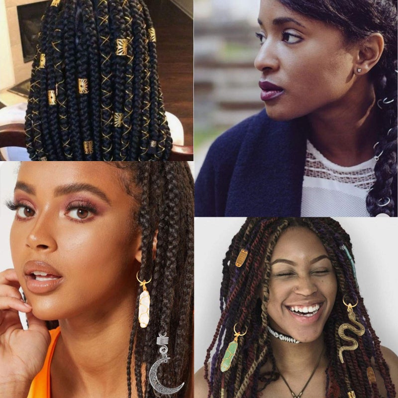 Messen 121PCS Hair Jewelry Dreadlocks Crystal Wire Wrapped Loc Adornment Imitation Wood Beads Braiding Cuffs Beard Tube Beads Hair Coils Rings Pearl Hair Pendants for Braids - Image 4